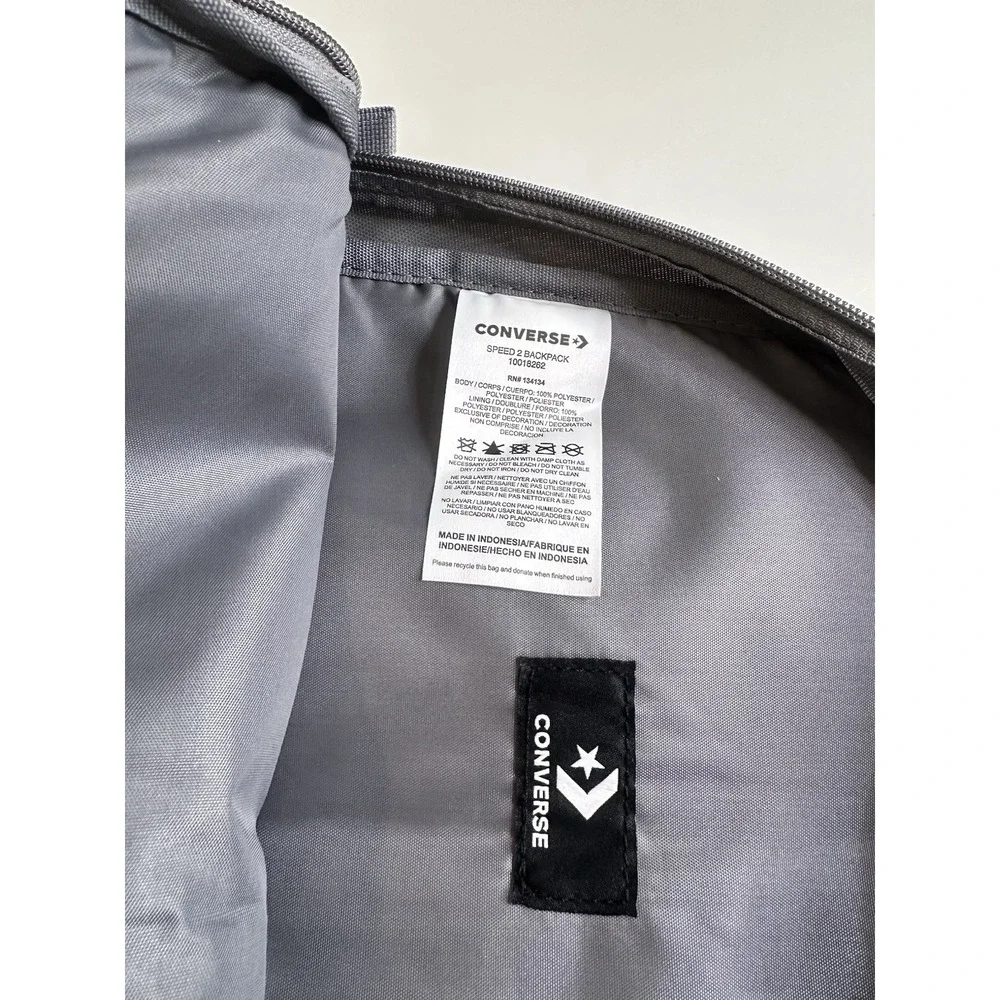Converse Speed 2 Backpack Grey White Logo School Travel Bag 10018262-A04 NWT OS